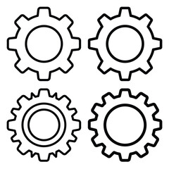 settings gear outline icon set, black color and white background