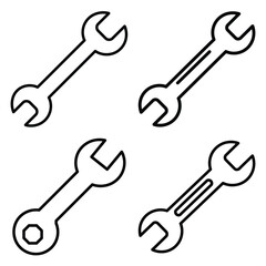 tools wrench outline icon set, black color and white background