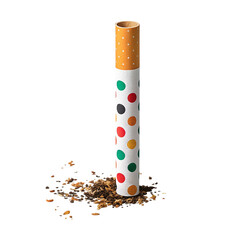 Colorful Polka Dot Cigarette Tube with Scattered Tobacco on White Background – Creative Smoking Concept-3d