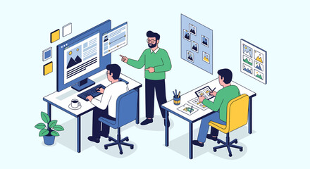 Creative Teamwork Environment Illustrating Web Design Collaboration Process