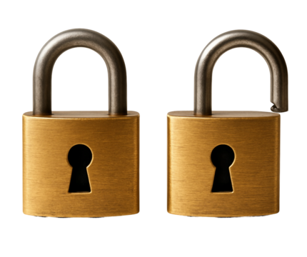 Golden Padlocks — Locked and Unlocked Symbol