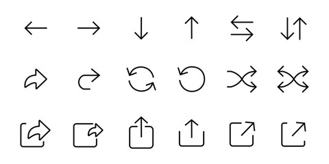 Arrows icon set for website ui, ux design. Arrow buttons, Download, direction, share symbol. vector illustration.