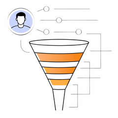 Funnel generation sales. Business lead generations, mail sorter funnels and pipeline sale optimisation vector concept illustration set