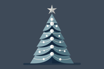 Obraz premium Abstract Christmas tree on blue background with festive decorations and star