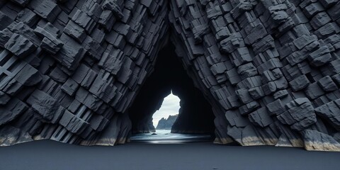 Dark basalt columns framing a sea cave entrance at Reynisfjara, Iceland's black sand beach,  adventure,  photography