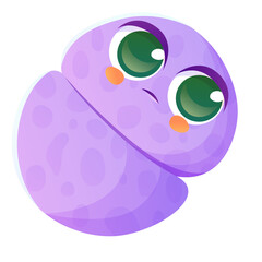 Cute Purple Creature with Big Green Eyes and Pink Cheeks Cartoon Style Transaprent Background Illustration
