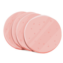 Five Slices of Pink Round Deli Meat Sausage Isolated on Transparent Background Simple Food Illustration