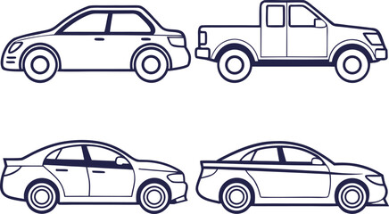 Car Outline Illustration Set. Modern Car Line Art Collection. Vehicle Outline Design Bundle. Automobile Line Drawing Set. Minimal Car Outline Icons. Car Contour Illustration Pack. Transportation