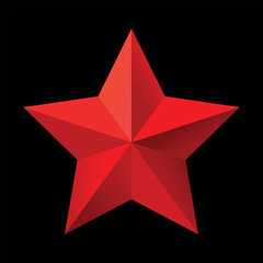 Red Christmas 3d Star glossy bright shine five angle star shape isolated on black Background. Icon for holiday design element.