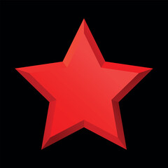 Red Christmas 3d Star glossy bright shine five angle star shape isolated on black Background. Icon for holiday design element.