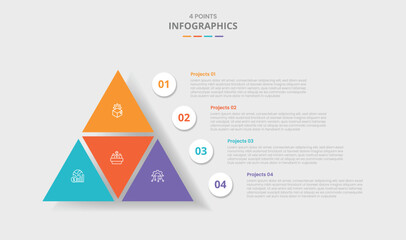 4 points template infographic with pyramid triangle with distance space from small triangle component with drop shadow style with four stage list information