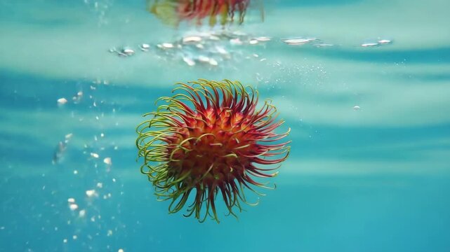 &ldquo;Vibrant Rambutan Submerged | Exotic Spiky Fruit Close-Up in Crystal Aquatic Scene&rdquo; |

