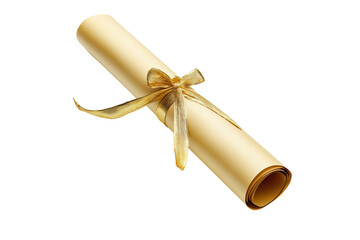 Shiny Golden Certificate Roll with Ribbon Illustrationt Isolated on Transparent Background