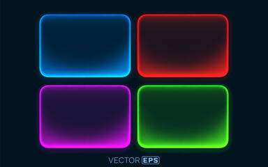 Vibrant neon glowing frames with rounded corners on a dark background. A modern design element.