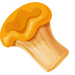 Illustration Of A Single Golden Chanterelle Mushroom With A Translucent Yellow Cap And Light Tan Stem Isolated On A White Background