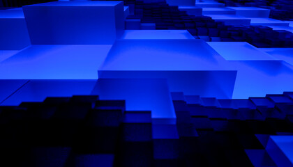Fototapeta premium Abstract blue cubes forming a futuristic landscape with glowing light