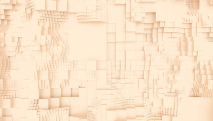 Abstract beige geometric background forming a waving surface with cubes