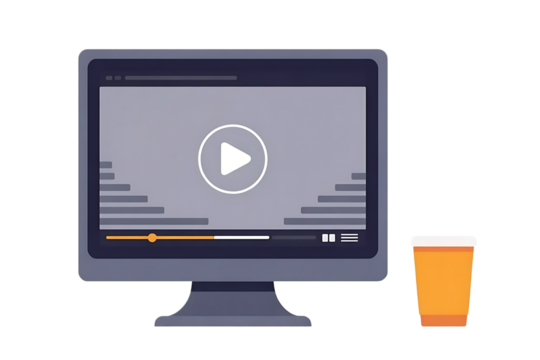 Modern computer screen illustration with open video player, animation program, and graphics. Perfect for online media, motion design, streaming, user interface, technology and digital content concepts