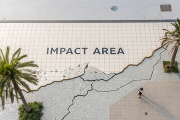 A view of cracked tile surface with IMPACT AREA text
