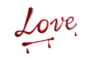 The word “love” written with paint on a transparent background