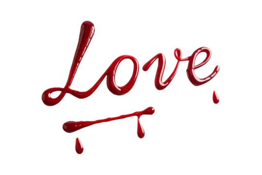 The word “love” written with paint on a transparent background