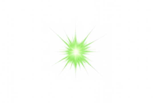 Green light glowing with starburst effect, bright lens flare, shining light source on transparent background - Powered by Adobe