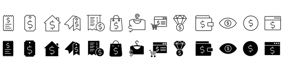 Price vector icon set. Cost illustration sign collection. quotation symbol. price tag logo. invoice web icons.