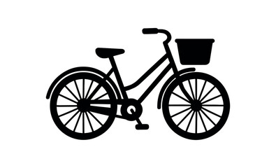 Fototapeta premium bicycle with basket flat black solid vector illustration isolated on white background