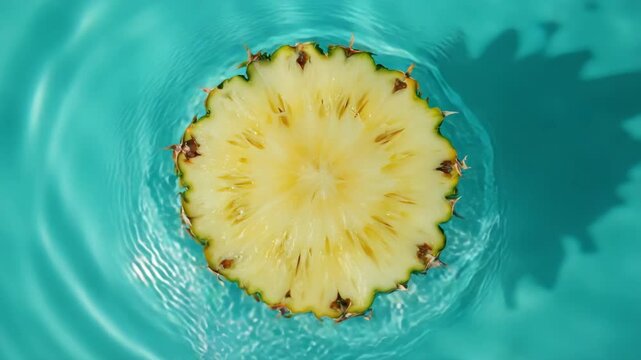 1. Pineapple Slice Floating in Turquoise Water | Top-Down Macro | Summer Fruit Freshness

