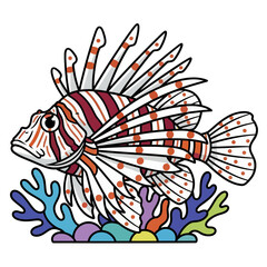 lionfish and coral isolated on white background