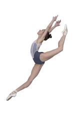 ballerina with beautiful feet poses in a photo studio, a ballerina in a leopard shows a vertical split in a jump