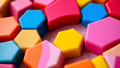 Colorful hexagonal silicone pop it fidget toy Close-up view showing texture and vibrant colors,  anxiety relief,  hexagonal toy