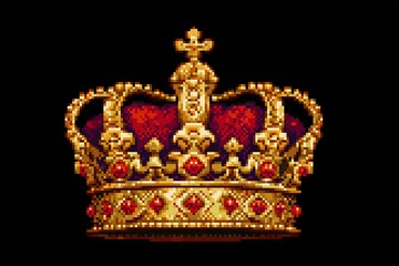 Ornate royal headwear rendered in retro digital graphic style against deep darkness