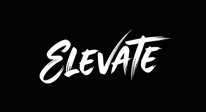 The word ELEVATE written in a bold, white, brushstroke-style font against a black background.