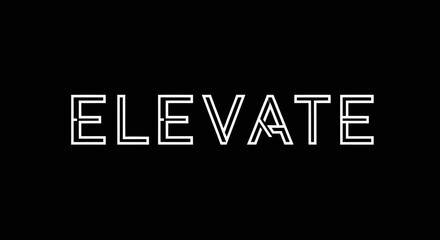 A stylized white outline of the word 'ELEVATE' with a unique 'V' character, set against a solid black background, creating a modern graphic design.