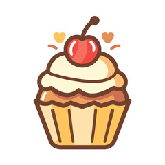 Cherry cupcake flat sweet vector