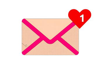 Peach Envelope Icon with Pink Trim and Red Heart Notification on Black Background PNG Design on Transparent Background
