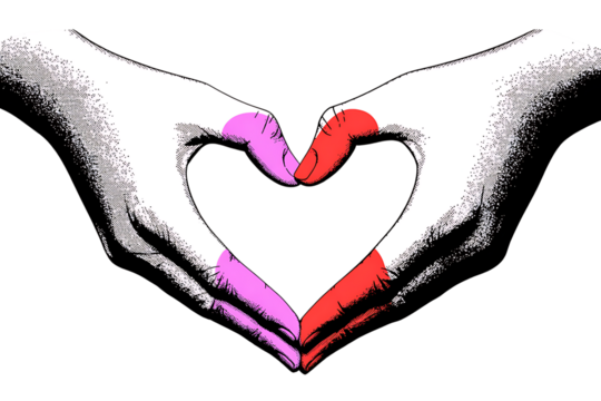 Hands Forming a Heart Shape with Pink and Red Tones and Halftone Effect PNG Design on Transparent Background