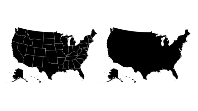 Outline Maps of the United States with and Without State Borders graphic design PNG Design on Transparent Background