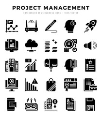Vector Project Management types icon set in Glyph style. vector illustration.