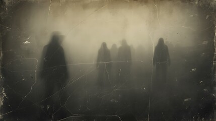 Ghostly figures in motion in an old sepia-toned image