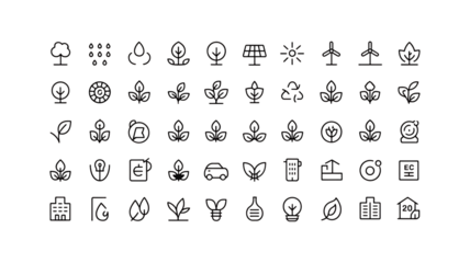 White line icons related to nature, environment, and renewable energy PNG Design on Transparent Background