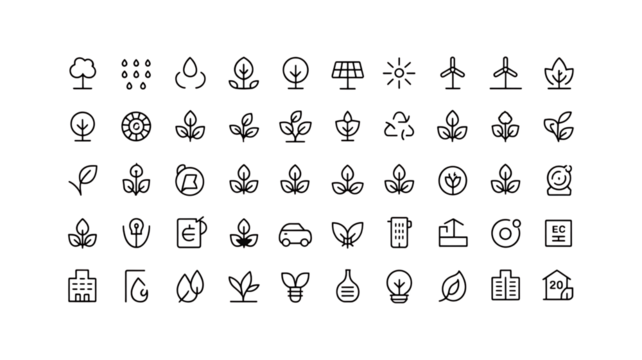 White line icons related to nature, environment, and renewable energy PNG Design on Transparent Background