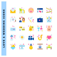 25 Love And Wedding Flat icon pack. vector illustration.