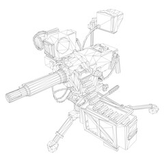 Fototapeta premium Modern heavy machine gun 3D wireframe model with intricate details and realistic design on a white background. This model is ideal for targeting and military concept visuals.