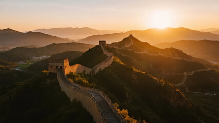 National Day Great Wall Sunrise Magnificent Scenery Travel Culture Background