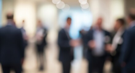 Corporate networking event blur — people connecting, exchanging ideas, and building professional relationships