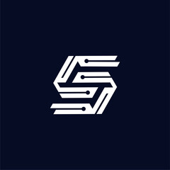 Modern digital technology logo design with the letter S in white.