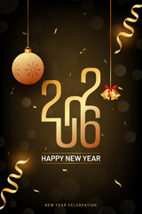 2026 new year poster with hanging xmas bauble and bell