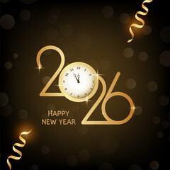 Happy new year 2026 holiday background with confetti and blur lights